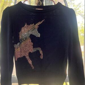 Epic Threads Black Sweater with Iridescent Unicorn Rhinestone Design